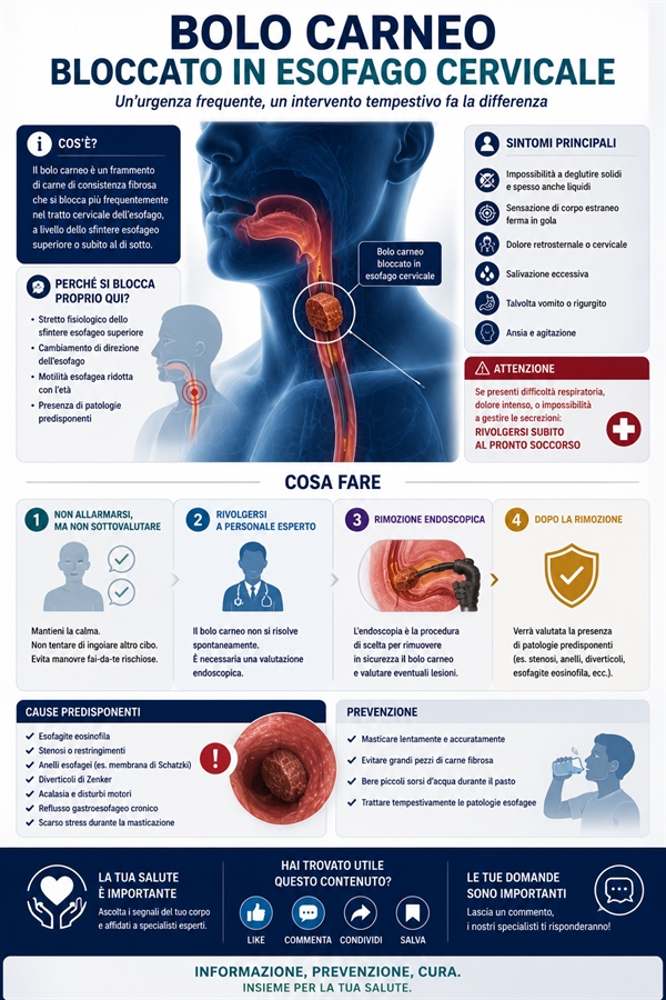 Bolo carneo bloccato in esofago cervicale
